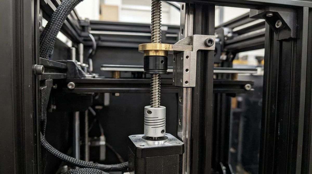 Industrial 3D printer vertical Z-axis lead screw and mechanical assembly